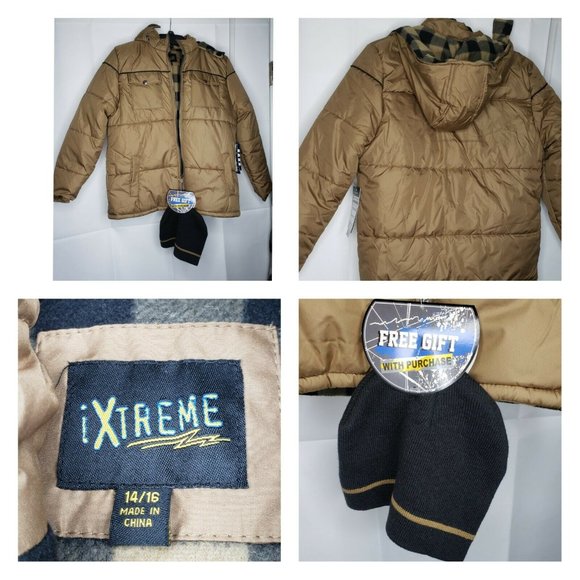iXtreme Boys Brown Plaid Interior Full Zip Jacket With Skully Hat Included - Picture 1 of 12
